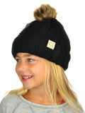 C.C Kids' Children's Cable Knit Faux Fuzzy Fur Pom Fleece Lined Cuff Beanie