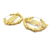 SEXY Charm Bamboo Door Knocker Hoop Pincatch Earrings, Gold-Tone