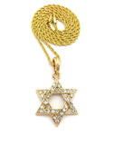 Stone Stud Hollowed Star of David Pendant  Necklace, Gold-Tone