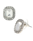 Women's Fashion Rectangle Clear Stone Stud Earrings in Silver-Tone