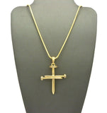 Simple Studded Reversible 3 Cross Nail Pendant w/ 2mm 24" Snake Chain Necklace in Gold-Tone