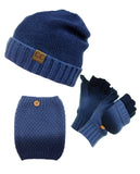 NYfashion101 Exclusive 3 Piece Two Tone Boot Cuff, Beanie & Mitten Set