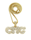 Stone Stud CMG Initials Rapper Pendant with 2mm 24" Box Chain Necklace
