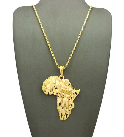 Power Fist on Africa Pendant with Chain Necklace