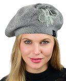 C.C Rhinestone Embellished Embroidered Flower French Style Angora Beret