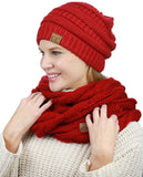 C.C Unisex Soft Stretch Chunky Cable Knit Beanie and Infinity Loop Scarf Set