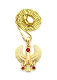 Ruby Red Round Gemstone Horus Falcon Pendant w/ Chain Necklace