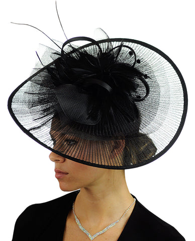 NYFASHION101 Cocktail Sinamay Fascinator Headband Feather & Flower Design