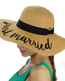 C.C Women's Paper Weaved Beach Time Embroidered Quote Floppy Brim Sun Hat