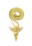 Stone Stud Extended Wing Praying Angel Pendant w/ Chain Necklace
