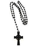 Colored Veritas Aequitas Cross Pendant with 6mm 30" Black Stone Rosary Necklace