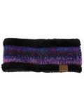 C.C Women's Multicolored Stretchy Knit Black Sherpa Lined Ear Warmer Headband