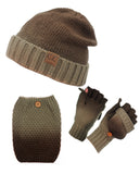 NYfashion101 Exclusive 3 Piece Two Tone Boot Cuff, Beanie & Mitten Set
