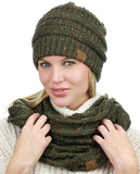 C.C Soft Stretch Colorful Confetti Cable Knit Beanie and Infinity Loop Scarf Set