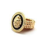 Celebrity Style Shiny Gold-Tone/Black Lion Head Stretch Base Ring XR47G
