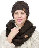C.C Unisex Soft Stretch Chunky Cable Knit Beanie and Infinity Loop Scarf Set