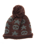 NYfashion101 Two Tone Handmade Skull & Star Knitted Pom Pom Beanie Hat