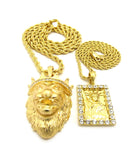 Statue of Liberty and King Lion Pendant Set w/ Rope Chain Necklaces in Gold-Tone