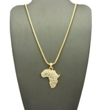 Rhinestone Studded Mini Africa Continent Pendant w/ Chain Necklace in Gold-Tone