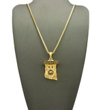 Colored Stone Stud Jesus Face Pendant with Chain Necklace