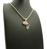 Pan Africa Continent Micro Pendant with 2mm 24" Rope Chain Necklace, Gold-Tone