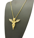 Stone Stud Praying Extended Wing Angel with Chain Necklace