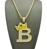 Stone Stud Large Titled Crown Initial B Pendant  Necklace, Gold-Tone