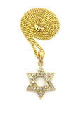 Stone Stud Hollowed Star of David Pendant  Necklace, Gold-Tone