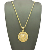 King Lion Stone Stud Medallion Pendant with Chain Necklace