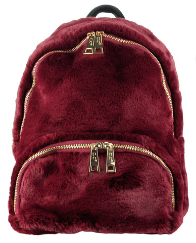 burgundy velour mini backpack C.C Women's Faux Fur Fuzzy Backpack Schoolbag Shoulder Bag Purse – NYFASHION101