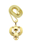 Polished Extended Wing Scarab Beetle Pendant w/ 24" Chain Necklace in Gold-Tone