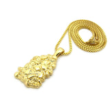 Gold-Tone Polished Chunky Nugget Pendant w/ 2mm 24" Box Chain Necklace