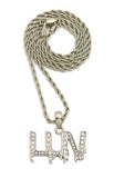 Stone Stud LUV Drip Effect Micro Pendant with Rope Chain Necklace