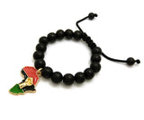 Power Fist on Pan Africa Charm with 12mm Adjustable Wooden Bead Macrame Bracelet