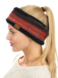 C.C Women's Multicolored Stretchy Knit Black Sherpa Lined Ear Warmer Headband