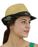 C.C. Unisex Camouflage Band and Brim Weaved Fedora Trilby Hat