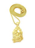 Gold-Tone Polished Chunky Nugget Pendant w/ 2mm 24" Box Chain Necklace