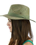 C.C Women's Raffia Straw Weaved Panama Sun Hat with Ribbon Trim