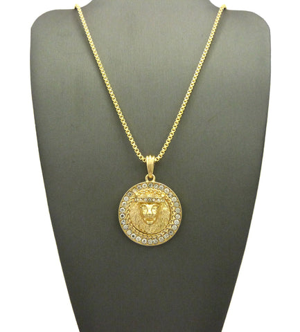 Stone Edge King Lion Medallion Pendant w/ Chain Necklace