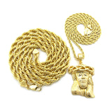 Pendant with 3mm 24" Rope Chain and 6mm 30" Rope Chain Necklace in Gold-Tone