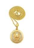 King Lion Stone Stud Medallion Pendant with Chain Necklace