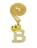 Stone Stud Large Titled Crown Initial B Pendant  Necklace, Gold-Tone