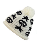 NYfashion101 Two Tone Handmade Skull & Star Knitted Pom Pom Beanie Hat