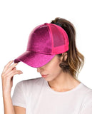 C.C Ponycap Messy High Bun Ponytail Adjustable Glitter Mesh Trucker Baseball Cap