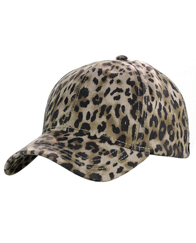 C.C Leopard Print Faux Suede Adjustable Precurved Bill Baseball Cap Hat