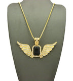 Stone Stud Gemstone w/ Angel Wing Pendant on Chain Necklace