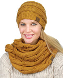 C.C Unisex Soft Stretch Chunky Cable Knit Beanie and Infinity Loop Scarf Set