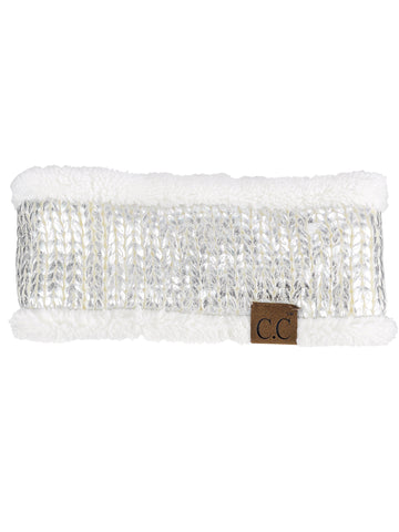 C.C Women's Soft Stretch Metallic Finished Knit Fleece Lined Ear Wamer Headband