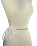 Wavy 3 Row Rhinestone Link Sash Belt with Mesh Ribbon in Gold-Tone