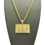 Stone Stud Opened Holy Bible Pendant Cuban Chain Necklace, Gold-Tone